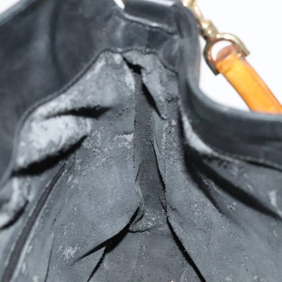 GUCCI Bamboo Hand Bag Leather Black Gold 001 1705 001 1705 - Picture 16 of 16